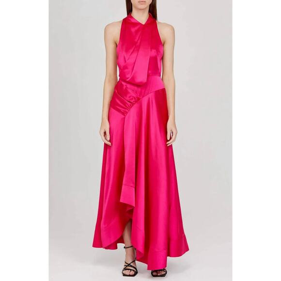 Acler NWOT Sleeveless V-Neck Palmera Luxe Satin Dress Fuchsia Size 10